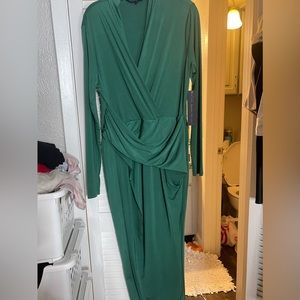 Long sleeve emerald green maxi wrap dress
